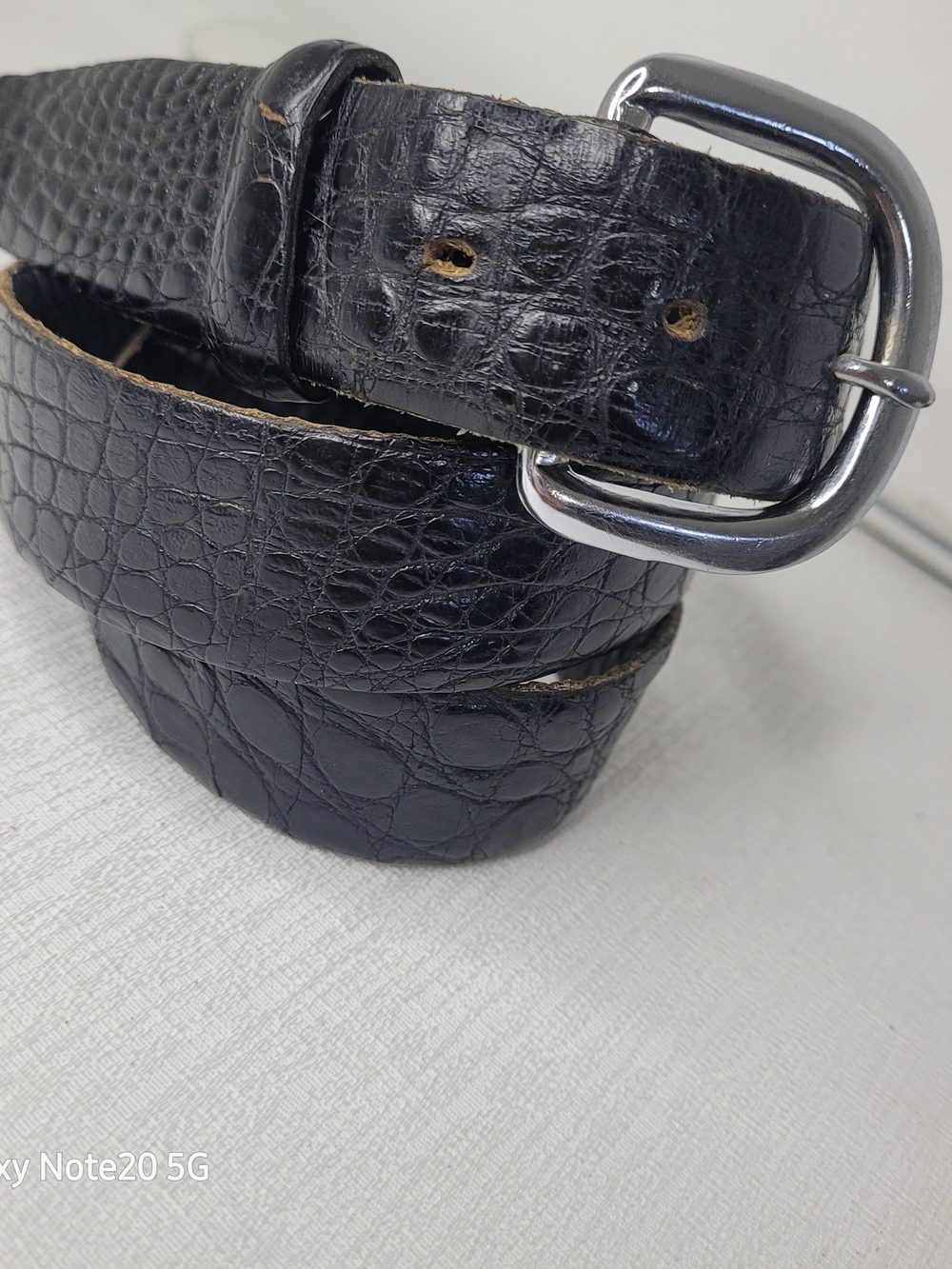 Vintage Genuine Alligator Exotic Leather Black Belt Silver Buckle